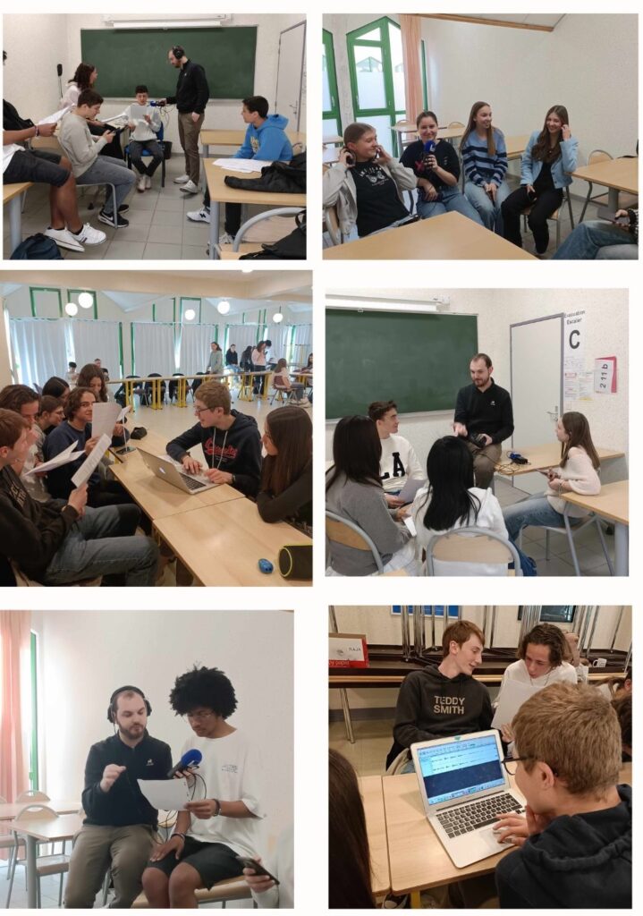 Six photograpghies prises en classe avec la présence du journaliste radio Clément Lebas de ICI Bourgogne.