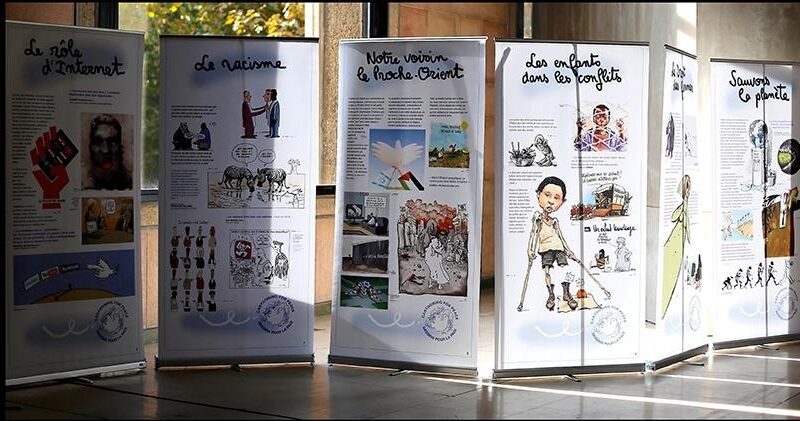 Plan d'ensemble de l'exposition Dessins pour la paix